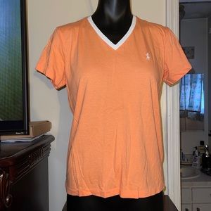 Ralph Lauren Sport Women's orange V-Neck Cap Sleeve Tee T-Shirt large